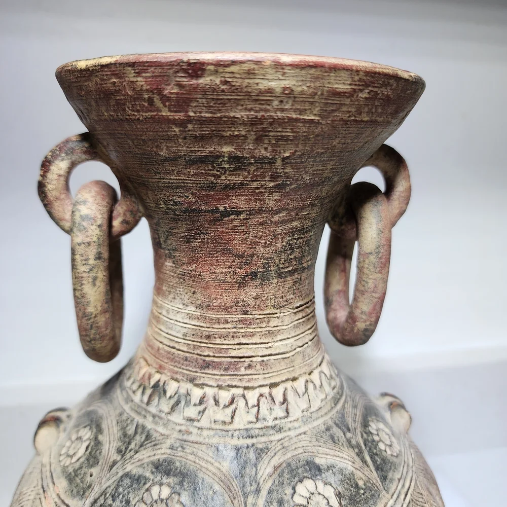 Vintage Tribal Style Ceramic Red Clay Vase. Pottery Decorative Vase - Picture 4 of 9